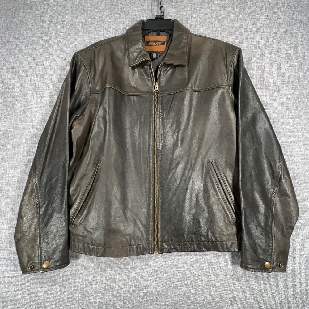 Vintage Utility Leather Jacket Mens M Brown Full Zip Bomber Moto Distressed Y2K